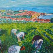 Vendanges a collioures universalite du vin peinture erick delille